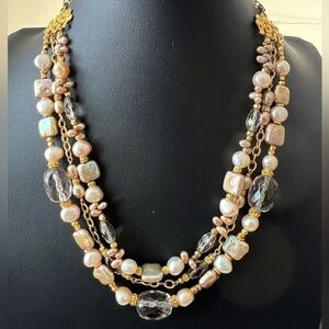 Beautiful Vintage Andre 925 Freshwater Pearl & Glass Necklace D1
